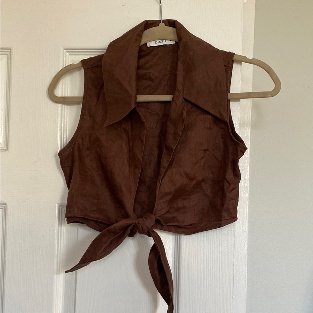 Brown Sleeveless Tie-Front Top